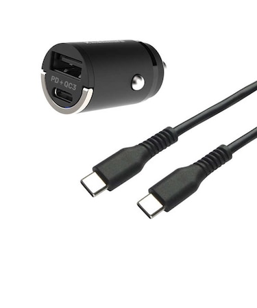 カシムラ　PD20W DC充電器 USB-A×1､Type-C×1 Type-C-Cｹｰﾌﾞﾙ付 ﾌﾞﾗｯｸ DC042
