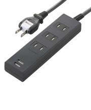 ビックアイデア USB付き電源タップ3個口1m2ポート ブラック BIMUT312A1K