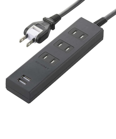 ビックアイデア　USB付き電源タップ3個口1m2ポート ブラック BIMUT312A1K