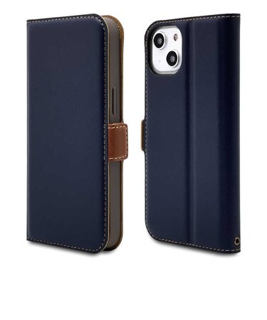 ラスタバナナ　iPhone 14 / 13 薄型手帳ケース サイドマグネット ネイビー×ブラウン 7015IP261BO