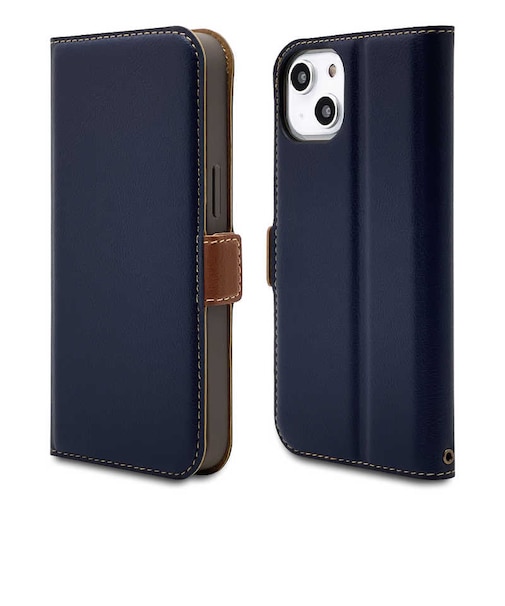 ラスタバナナ　iPhone 14 / 13 薄型手帳ケース サイドマグネット ネイビー×ブラウン 7015IP261BO