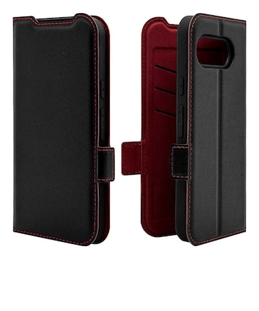 ラスタバナナ　Google Pixel 9a 薄型手帳サイドマグネットケース 衝撃吸収 ブラック×レッド 8582P9ABSMBKR