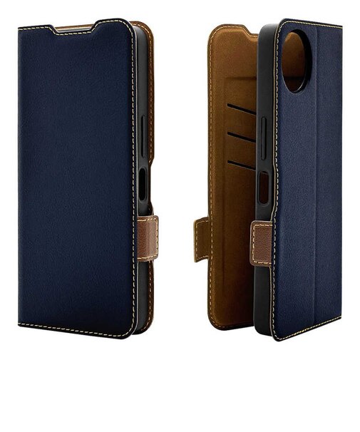 ラスタバナナ　AQUOS wish5 薄型手帳サイドマグネットケース 衝撃吸収 ネイビー×ブラウン 8810AW5BSMNVB