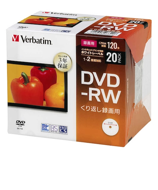VERBATIMJAPAN　長期3年保証 録画用DVD-RW 20枚ﾊﾟｯｸ(PB) PB# VHW12NP20D1B