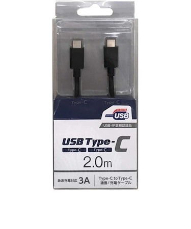 オズマ　PD対応【USB-IF正規認証品】Type-C⇔Type-C通信・充電USBケーブル USB2.0 3A/60W対応 2.0m ブラック CD3CS200K