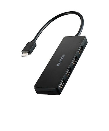 エレコム　USB Type-C ハブ USB2.0 USB-A ×4 バスパワー コンパクト 薄型 ケーブル長15cm ブラック U2HCH040XBK