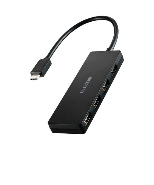 エレコム　USB Type-C ハブ USB2.0 USB-A ×4 バスパワー コンパクト 薄型 ケーブル長15cm ブラック U2HCH040XBK