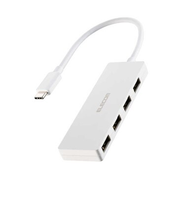 エレコム　USB Type-C ハブ USB2.0 USB-A ×4 バスパワー コンパクト 薄型 ケーブル長15cm ホワイト U2HCH040XWH