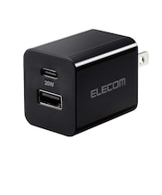 エレコム　充電器 USB Type-C 20W PD対応 2ポート USB-C USB-A コンセント iPhone iPad Android 各種対応 PSE適合 折りたたみ式プラグ ブラック MPAAC12020XBK