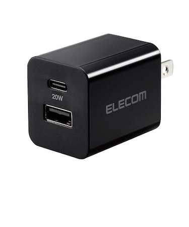 エレコム　充電器 USB Type-C 20W PD対応 2ポート USB-C USB-A コンセント iPhone iPad Android 各種対応 PSE適合 折りたたみ式プラグ ブラック MPAAC12020XBK