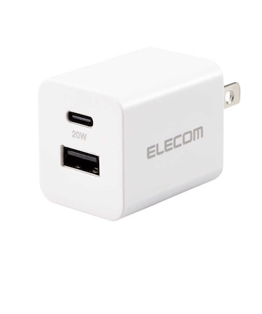 エレコム　充電器 USB Type-C 20W PD対応 2ポート USB-C USB-A コンセント iPhone iPad Android 各種対応 PSE適合 折りたたみ式プラグ ホワイト MPAAC12020XWH