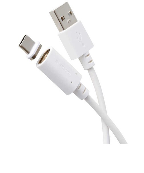 エレコム　マグネット 充電ケーブル USB-C USB-A 15W 着脱式コネクタ ブレーカー内蔵 1m ホワイト MPAACMA10WH