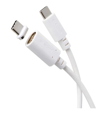 エレコム　マグネット 充電ケーブル USB-C 60W PD対応 着脱式コネクタ ブレーカー内蔵 1m ホワイト MPACCMA10WH