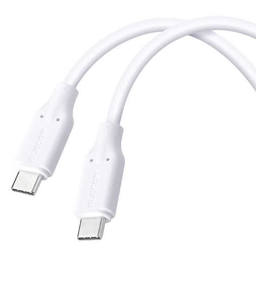 エレコム　100W PD USB Type-C ケーブル 1m ブレーカー搭載 自動遮断で安心 やわらかシリコン 480Mbps ホワイト MPACC5PTSS10WH