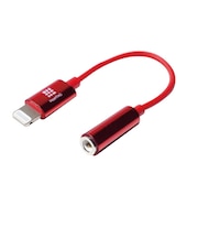 HASHTAG　イヤホン端子 変換アダプター 3.5mmジャック - Lightningケーブル（12cm）レッド HTAAOLH1RD
