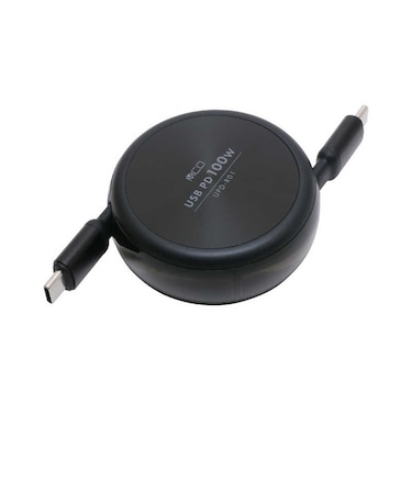 ナカバヤシ　USB Type-C ケーブル コードリールタイプ USB PD100W対応 ［Type-Cオス・オス /USB Power Delivery対応］ UPDR01BK