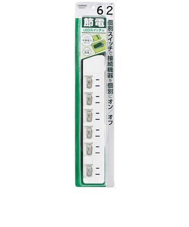 ヤザワ　節電タップ ホワイト  2.0m  6個口  スイッチ付き(個別)  H8S662WH