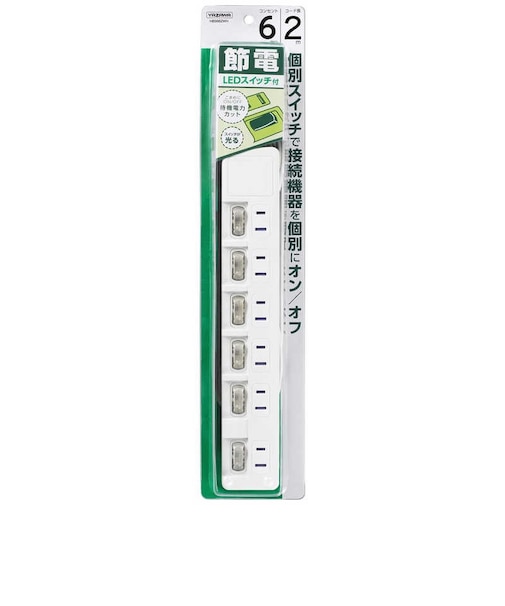 ヤザワ　節電タップ ホワイト  2.0m  6個口  スイッチ付き(個別)  H8S662WH
