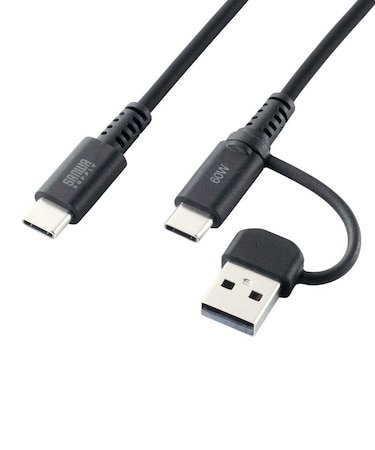 サンワサプライ　USB2.0Type-Cケーブル(CtoA変換アダプタ付き・PD60W・ブラック) KUCCP60ACC10BK