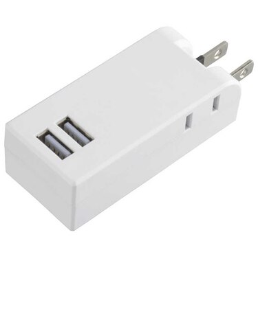 ORIGINALBASIC　USB付き電源タップ ［直挿し /2個口 /スイッチ無 /2ポート］ 白 OBRT202AW
