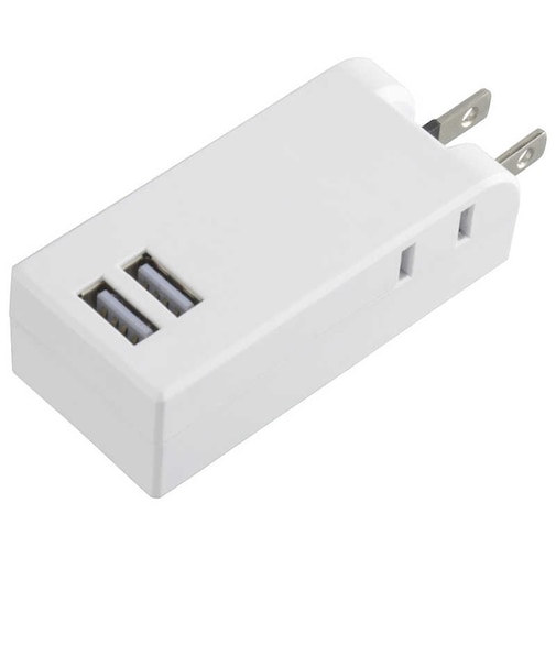 ORIGINALBASIC　USB付き電源タップ ［直挿し /2個口 /スイッチ無 /2ポート］ 白 OBRT202AW