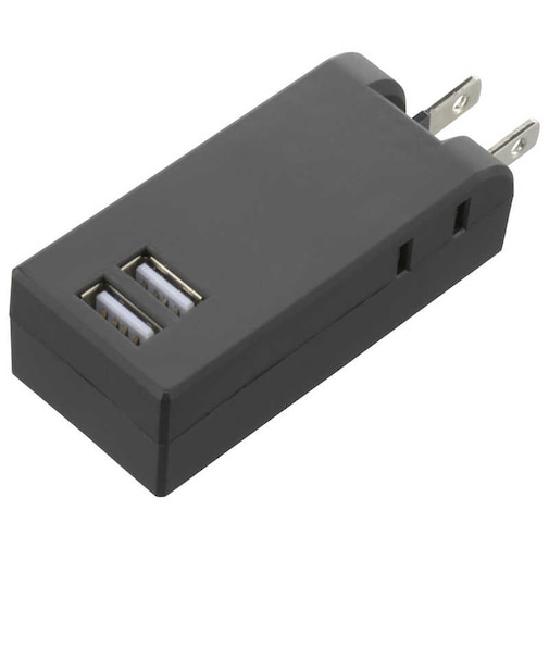 ORIGINALBASIC　USB付き電源タップ ［直挿し /2個口 /スイッチ無 /2ポート］ 黒 OBRT202AK
