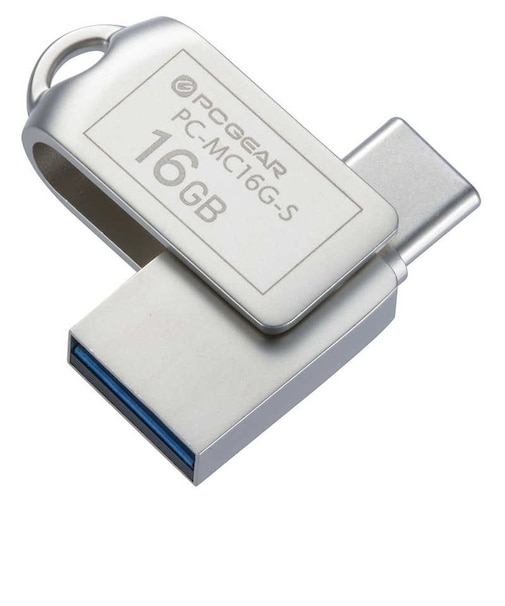 オーム電機　USBメモリー 16GB TypeC＆TypeA対応 PCGEAR ［16GB /USB TypeA＋USB TypeC /USB3.2 /回転式］ PCMC16GS