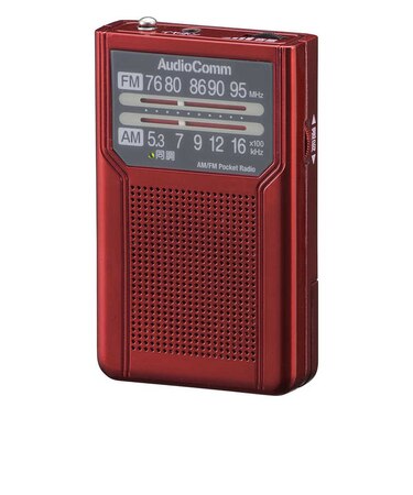 オーム電機　AM/FMポケットラジオ 電池長持ちタイプ AudioComm レッド ［ワイドFM対応 /AM/FM］ RADP136NR