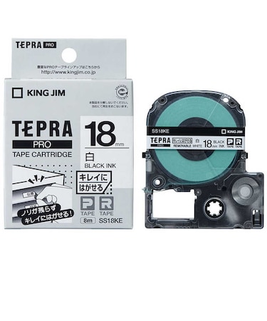 キングジム　キレイにはがせるラベルテープ TEPRA(テプラ) PROシリーズ 白 [黒文字 /18mm幅]  SS18KE