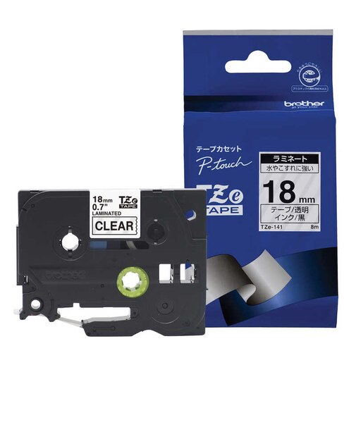ブラザー　【純正】ピータッチ ラミネートテープ 幅18mm (黒文字/透明) TZE141