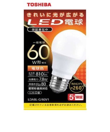 東芝　LED電球 全方向 電球色 60W形相当 LDA8LG60V1