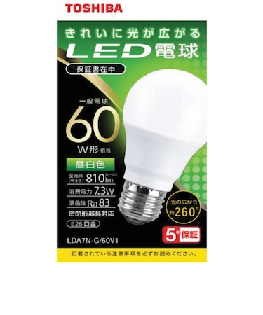 東芝　LED電球 全方向 昼白色 60W形相当 LDA7NG60V1
