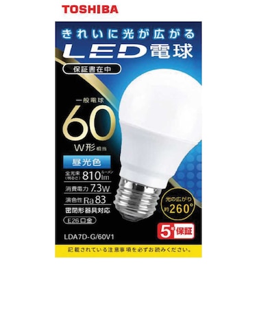 東芝　LED電球 全方向 昼光色 60W形相当 LDA7DG60V1