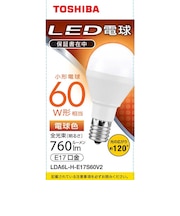 東芝　LED電球 口金E17 ミニクリプトン形 調光非対応 全光束760lm 電球色 配光角ビーム角120度 60W相当 LDA6LHE17S60V2
