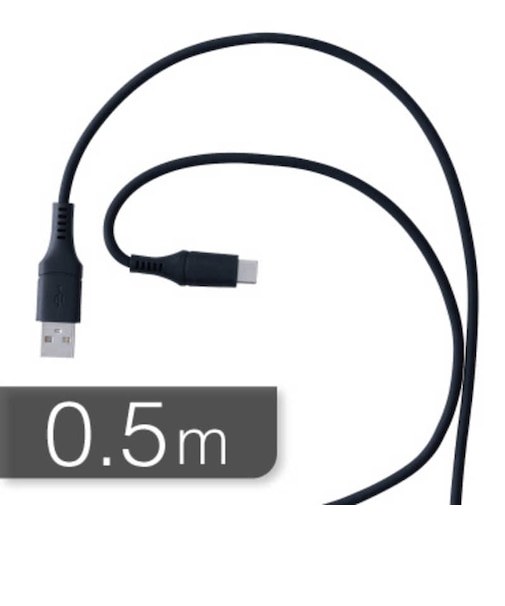 ORIGINALBASIC　USB-Ato Type-Cケーブル 0.5m シリコーン素材 やわらかい 抗菌仕様 SIAA認証 ブラック OBUCS2AC050K