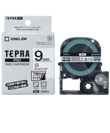 キングジム　下地がかくせるラベル TEPRA(テプラ) PROシリーズ 白 [黒文字 /9mm幅]  SS9KU