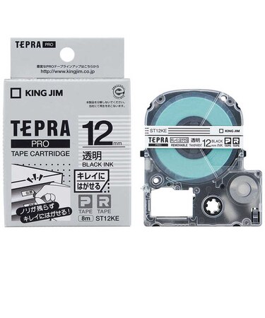 キングジム　キレイにはがせるラベルテープ TEPRA(テプラ) PROシリーズ 透明 [黒文字 /12mm幅]  ST12KE