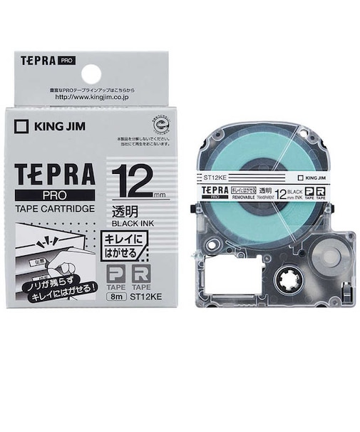 キングジム　キレイにはがせるラベルテープ TEPRA(テプラ) PROシリーズ 透明 [黒文字 /12mm幅]  ST12KE