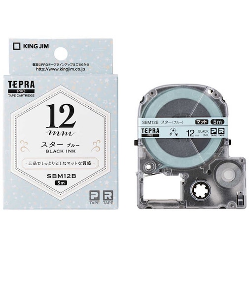 キングジム　マットラベル(模様)テープ TEPRA(テプラ) PROシリーズ スター(ブルー) [黒文字 /12mm幅]  SBM12B