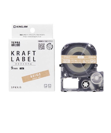 キングジム　「テプラ」PROテープカートリッジ クラフト紙ラベル・白文字 9mm [白文字 /9mm幅] SPK9JS