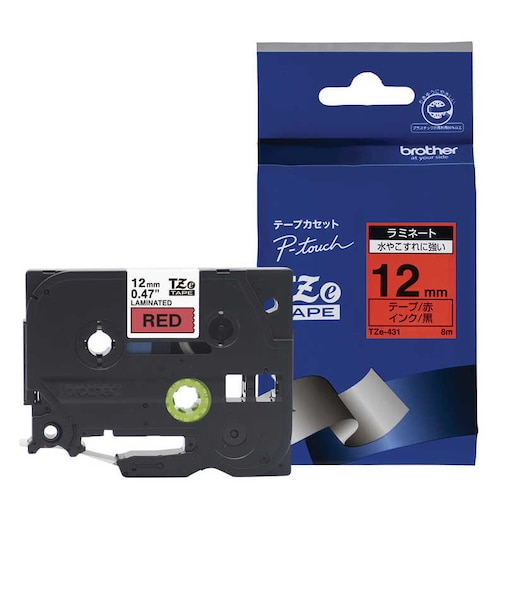 ブラザー　【純正】ピータッチ ラミネートテープ 幅12mm (黒文字/赤) TZE431