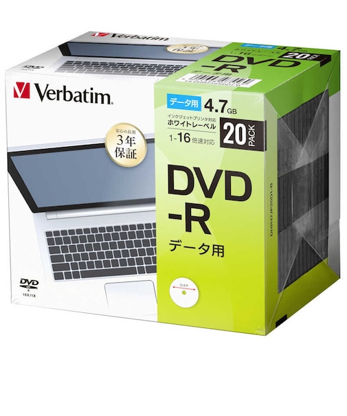 VERBATIMJAPAN　1~16倍速対応 データ用DVD-Rメディア (4.7GB・20枚) DHR47JP20D1B