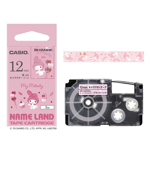 カシオ　ラベルライターNAME LAND用テープ サンリオキャラクターテープ ［黒文字 / 12mm幅］ マイメロディ XR12SAMM1