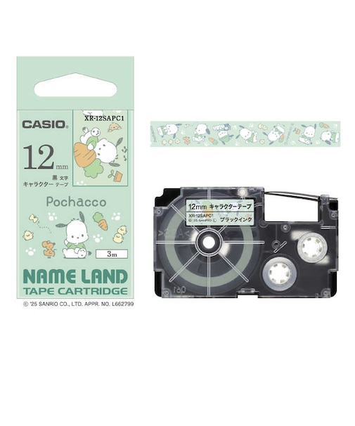 カシオ　ラベルライターNAME LAND用テープ サンリオキャラクターテープ ［黒文字 / 12mm幅］ ポチャッコ XR12SAPC1