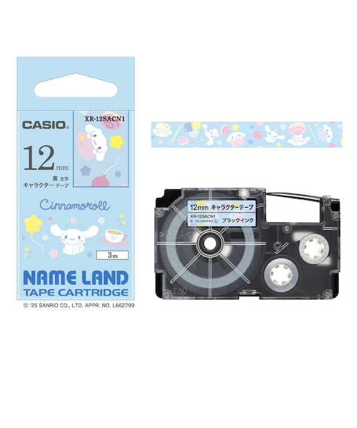カシオ　ラベルライターNAME LAND用テープ サンリオキャラクターテープ ［黒文字 / 12mm幅］ シナモロール XR12SACN1