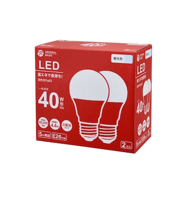 ORIGINALBASIC　LED電球 ［E26 一般電球形 40W相当 昼光色 2個 広配光タイプ］ LDA4DGK40XOB2P