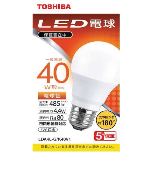東芝　LED電球 広配光 電球色 40W形相当 LDA4LGK40V1