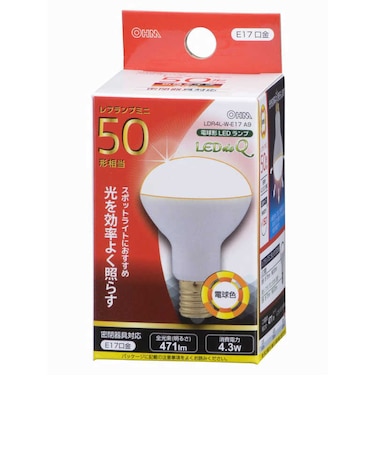 オーム電機　LED電球 ミニレフ形 LEDdeQ ホワイト [E17/電球色/50W相当/レフランプ形] LDR4LWE17A9