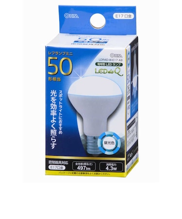 オーム電機　LED電球 ミニレフ形 LEDdeQ ホワイト [E17/昼光色/50W相当/レフランプ形] LDR4DWE17A9