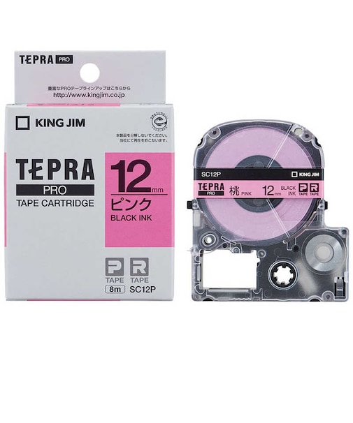 キングジム　カラーラベル(パステル) テープ TEPRA(テプラ) PROシリーズ ピンク [黒文字 /12mm幅] SC12P
